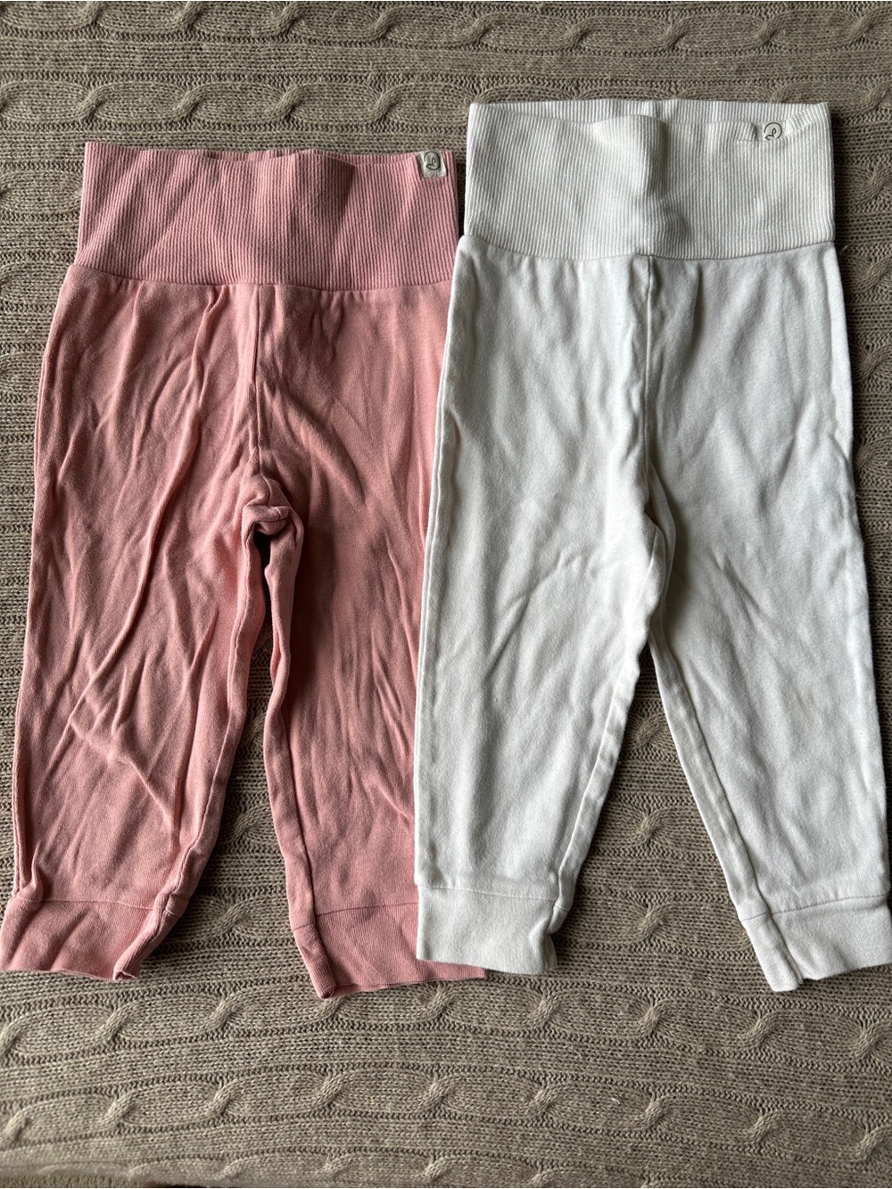 EUC Little Planet Organic Baby Girl Grow With Me Joggers, Pink & Cream, 18 Mo